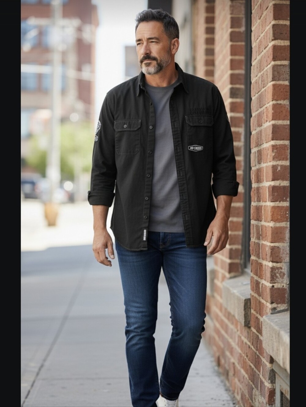 Harley Davidson Men's Black Button-Front Utility Shirt Jacket